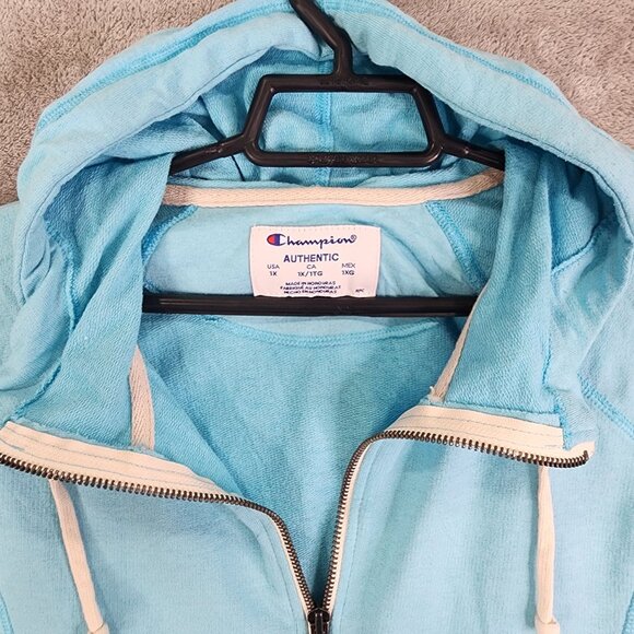Womens Light Blue Champion Authentic Hoodie Jacket Full Zip Long Sleeve Size 1X - Picture 6 of 12